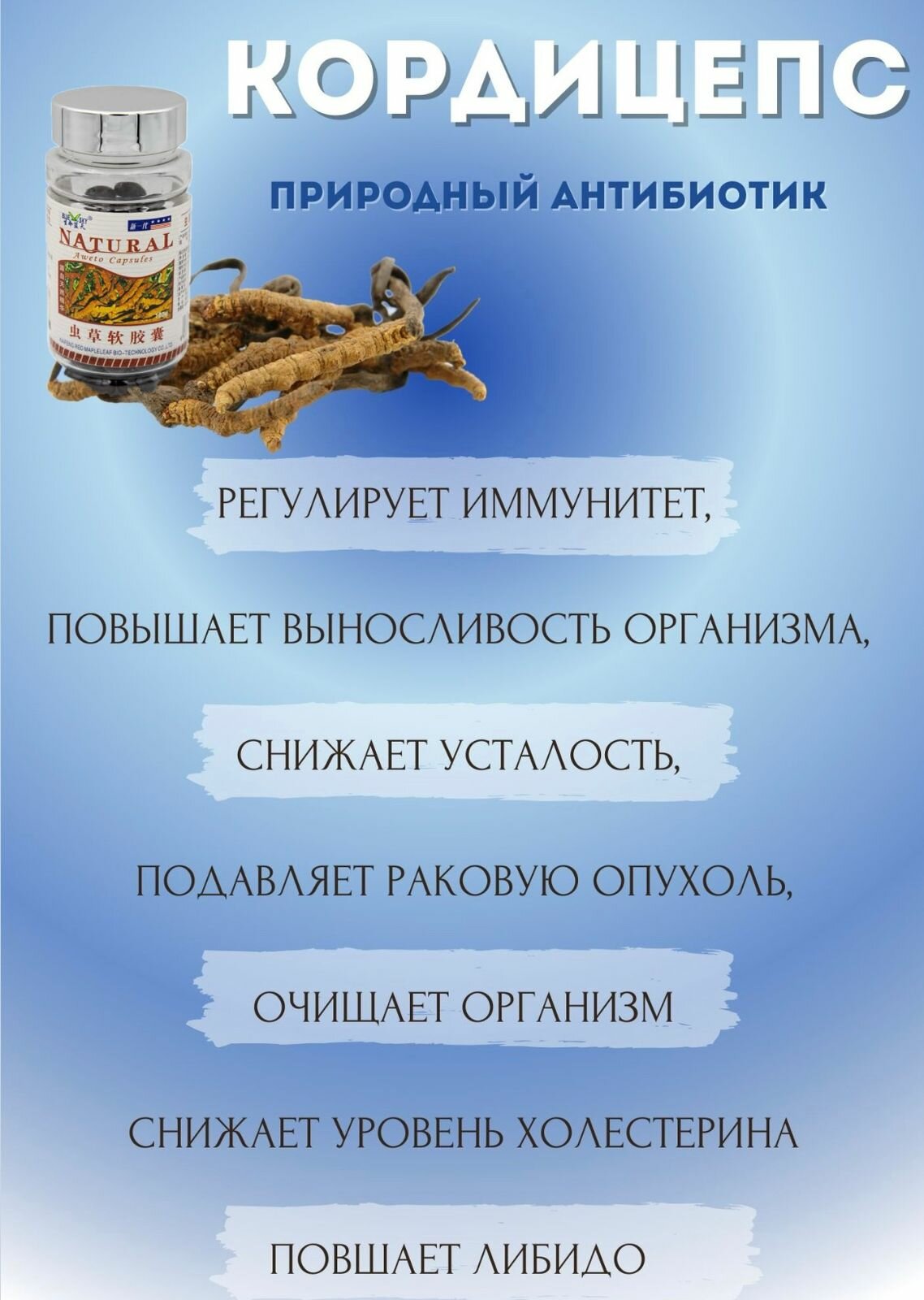 Картинки Капсулы "Кордицепс" для профилактики простуды и гриппа, укрепления иммунитета 500 мл х 100 шт.