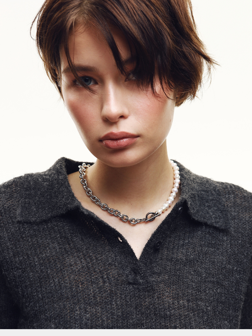 Чокер RESURS, длина 42 см, серый, серебряный, белый — фото 1