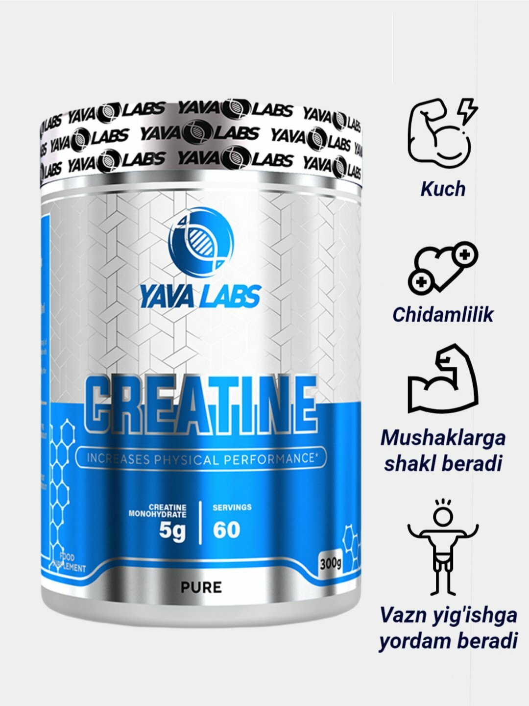 YAVA CREATINE 300g Monohydrate, самый продаваемый креатин для мышц — фото 1