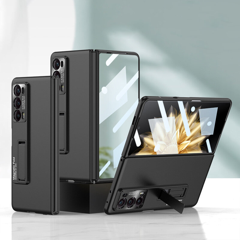 Магнитный чехол бампер MyPads «Magnetico opaco» из прочного пластика с матовым противоскользящим покрытием. Для Honor Magic V2 с прозрачной крышкой.
