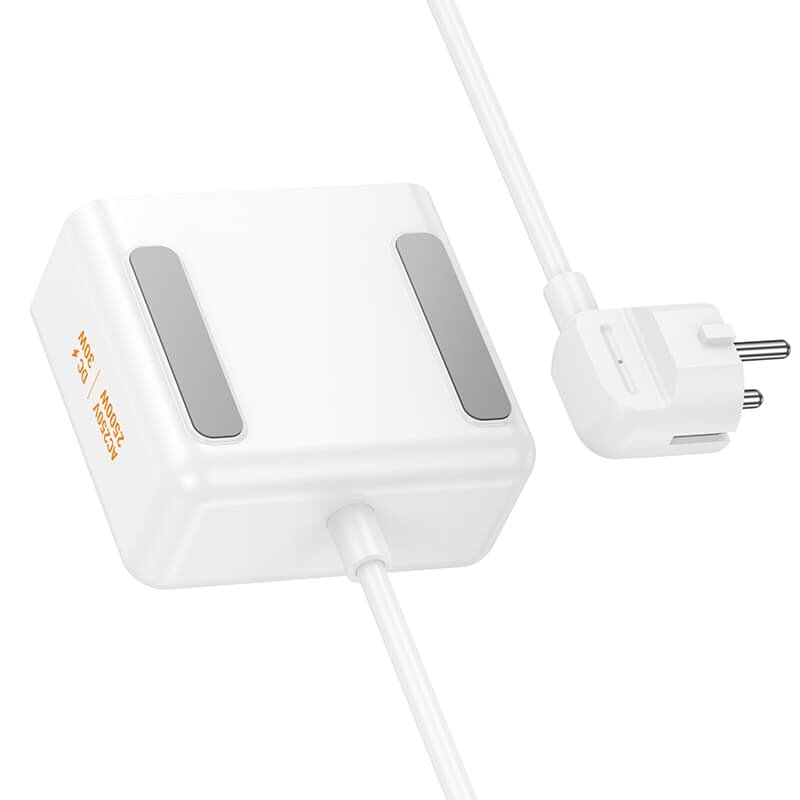 Сетевой фильтр hoco, 2 гнезда и 2 порта USB-C, мощность 2500Вт, белый — фото 1