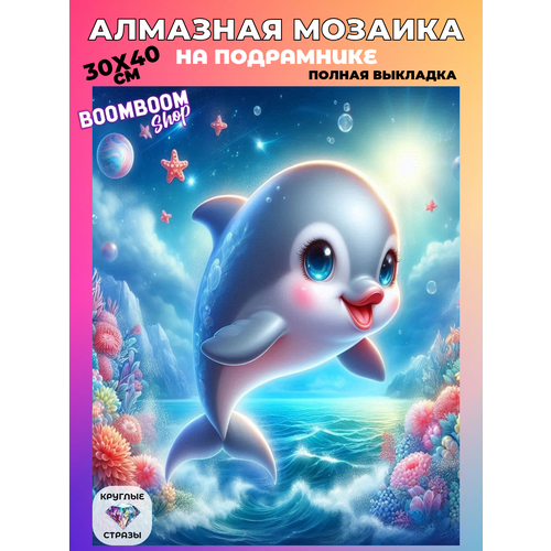 фото Алмазная мозаика на подрамнике 30x40 см. boomboomshop. "дельфиньчик" boomboom shop
