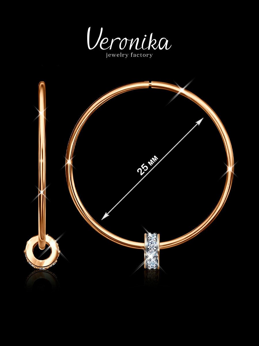 Серьги конго Veronika, серебро, 925 проба, золочение, фианит, размер 15 мм, , белый/золотой