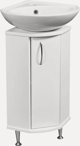 Изображение товара Тумба с раковиной Stella Polar Концепт напольная, 42, 43 см, угловая, белая, глянцевая, из МДФ, с дверками, раковина для ванной, фаянсовая, встроенный слив-перелив