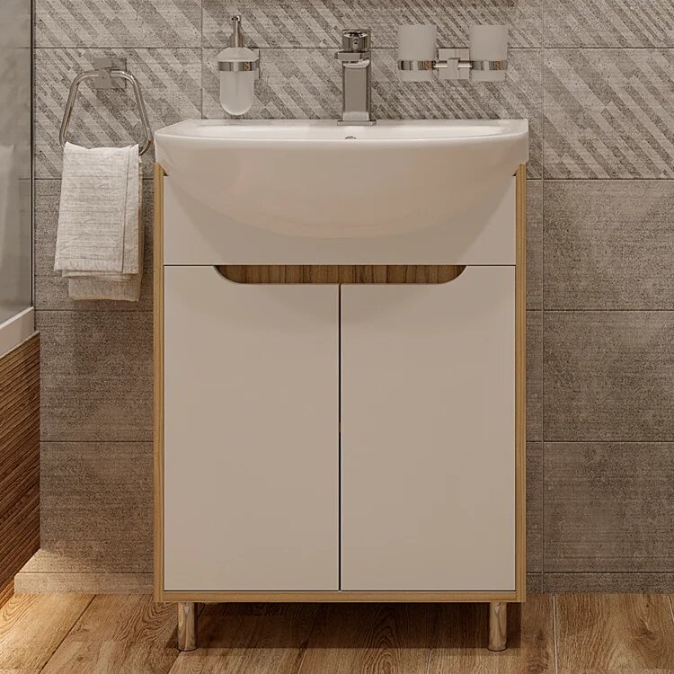 Тумба с раковиной DIWO Углич 60 напольная 61 5 см белая полукруглая из МДФ в скандинавском стиле из фаянса