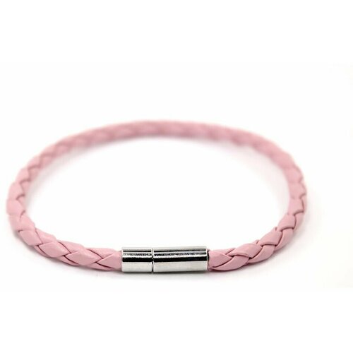 Плетеный браслет Handinsilver ( Посеребриручку ) Браслет плетеный кожаный с магнитной застежкой, 1 шт., размер 15 см, серебристый, розовый