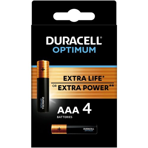 Duracell Optimum батарейки щелочные размера ААА, 4 шт, Б0056021 батарейки щелочные duracell ultra ааа 2 шт черный