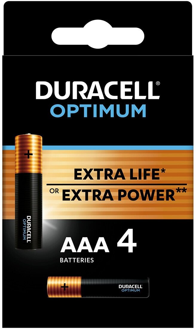 Duracell Optimum батарейки щелочные размера ААА 4 шт Б0056021