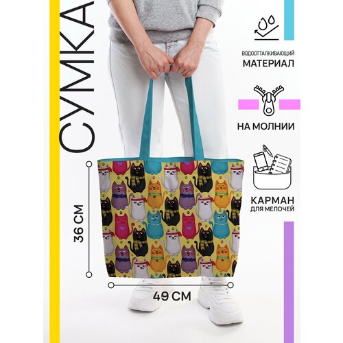 фото Сумка тоут joyarty повседневная, текстиль, полиэстер, вмещает а4, внутренний карман, мультиколор