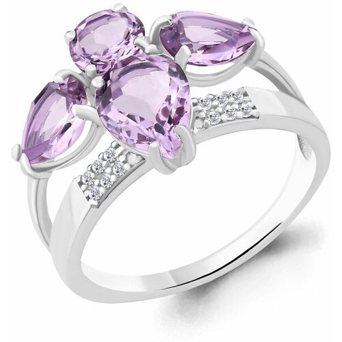 фото Серебряное кольцо aquamarine а6904204а с фианитом и аметистом, размер 18 diamant-online