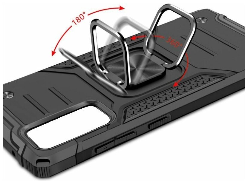 Противоударный чехол для Samsung Galaxy А30 / A20 / M10s / M20 черный с пластиной для магнитного автодержателя и кольцом подставкой