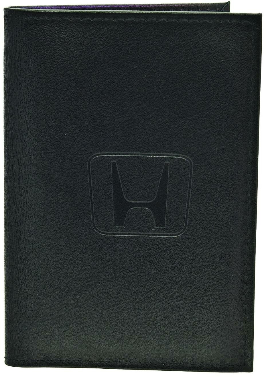 Бумажник водителя БВЛ5Л-3 BLACK натуральная кожа "HONDA" (в коробке) автостоп