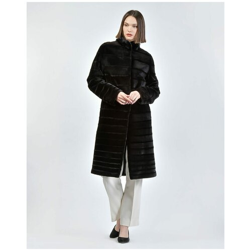 Пальто , норка, силуэт полуприлегающий, пояс/ремень, размер 42, черный