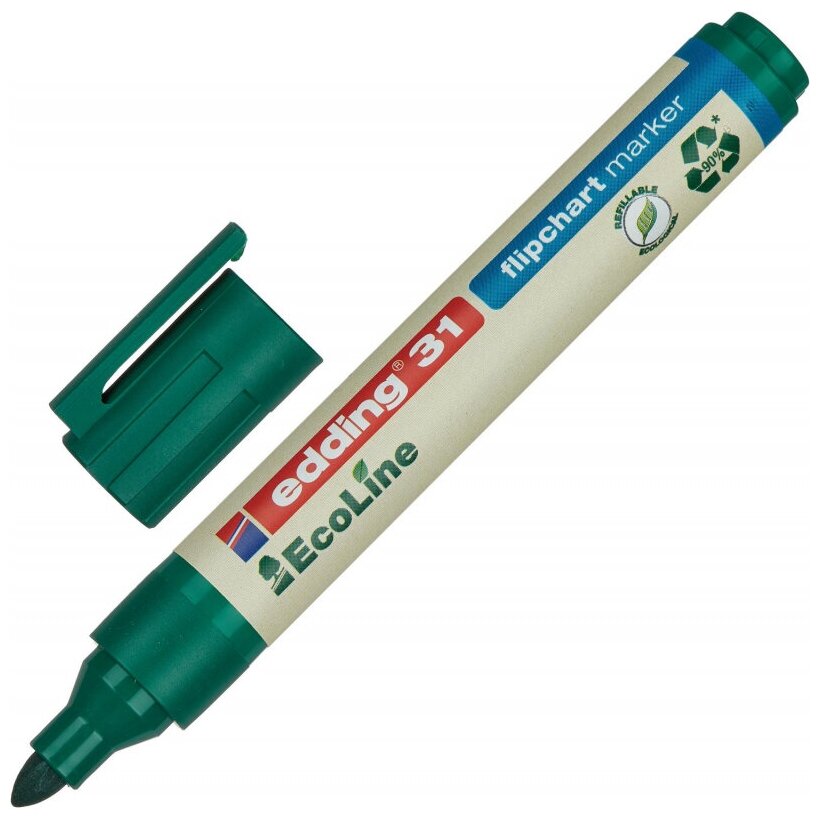 Маркер по бумаге (для флипчартов) EDDING 31/4 Ecoline, 1,5-3 мм, зеленый