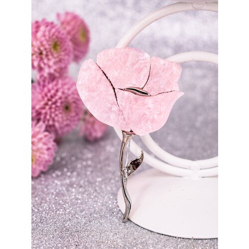 Брошь Роскошь ЗОЛОТА, эмаль, розовый