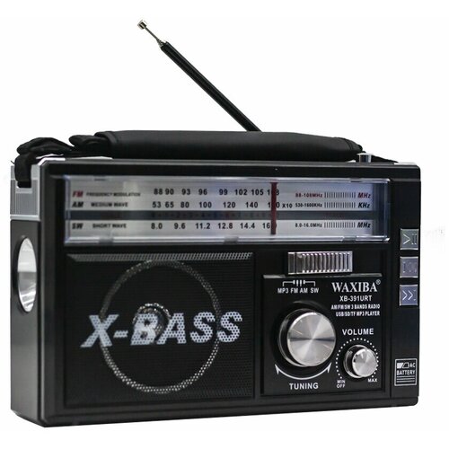 Радиоприемник Waxiba XB-391URT USB SD microSD фонарик AMFMSW black 129000₽