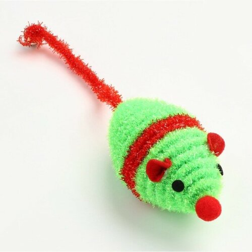 Мышь новогодняя погремушка Пижон бубенчик, 8 см, зеленая, красная