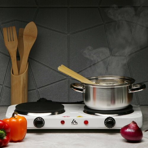 Плитка электрическая Luazon LHP-005 2 конфорки 2000 Вт нагреватель диск белая 248500₽