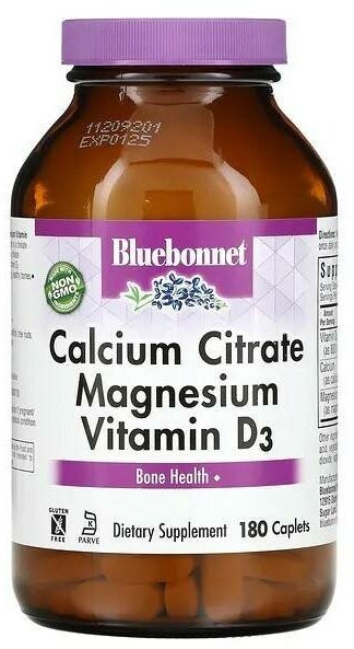 Bluebonnet Nutrition Calcium Citrate Magnesium Vitamin D3 (Цитрат кальция с магнием и витамином D3) 180 капсул