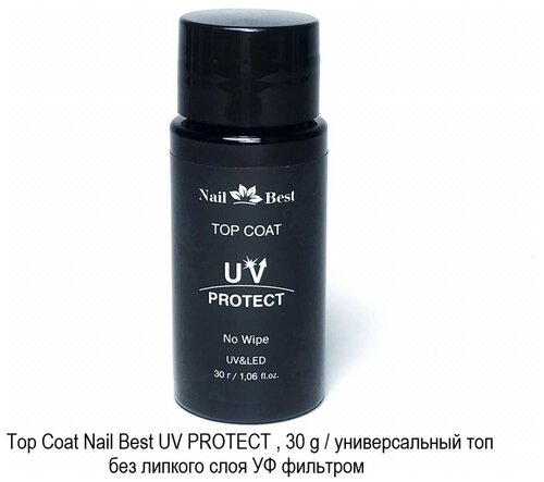 Top Coat UV PROTECT, 30 g / универсальный топ без липкого слоя УФ фильтром