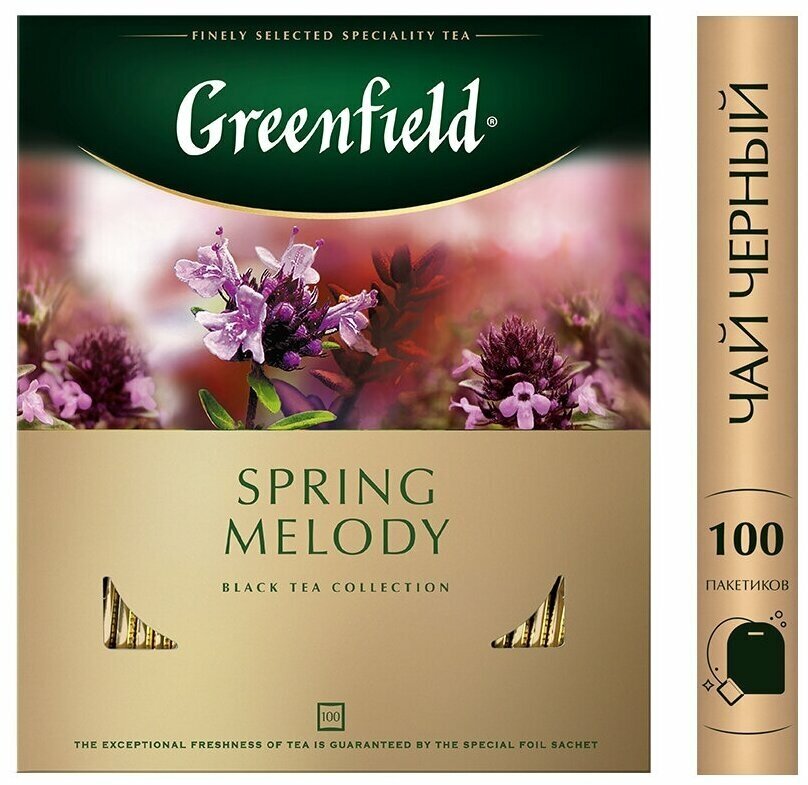 Чай черный Greenfield Spring Melody(Спринг Мелоди) с чабрецом, в пакетиках, 100 шт
