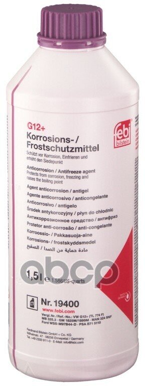 Антифриз Сиреневый 19400 Концентрат 1.5L G12plus Mb 325.3 Gm 1825(99)M Vw Tl774f/Frd Ese-M978b4h-A Febi арт. 19400