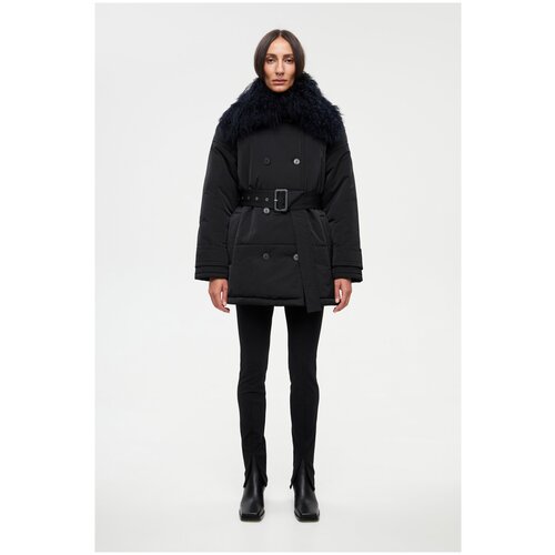 фото Пуховик стёганый со съёмным воротником укороченный shi-shi (42, черный, утепление)