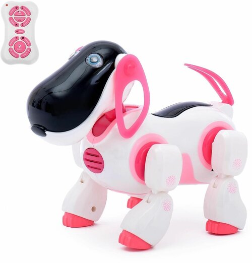 Робот-собака Киберпёс Ки-Ки, радиоуправляемый, интерактивный, русское озвучивание, световые эффекты, цвет розовый