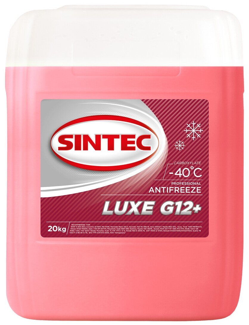 Антифриз SINTEC ANTIFREEZE LUXE G12+ (-40) красный 20 кг 990470