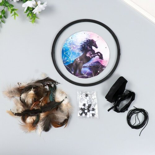 Набор для изготовления ловца снов Чёрный единорог - Поверь в мечту d20 см 742₽