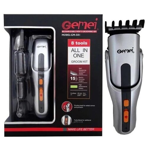 Триммер мультишоп для стрижки Gemei GM-581, серый, 1 шт триммер 4 в 1 перезаряжаемый для мужчин машинка для стрижки волос в носу и ушах машинка для удаления волос