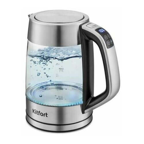 Чайник KITFORT КТ-6114 17 л 2200 Вт закрытый нагревательный элемент LED-дисплей терморегулятор стекло серебро 546800₽