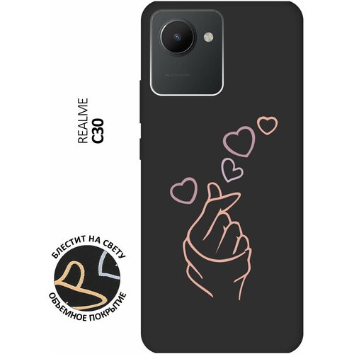 Матовый Soft Touch силиконовый чехол на realme C30, Рилми С30 с 3D принтом K-Heart черный матовый soft touch силиконовый чехол на realme c30 рилми с30 с 3d принтом avo swimming черный