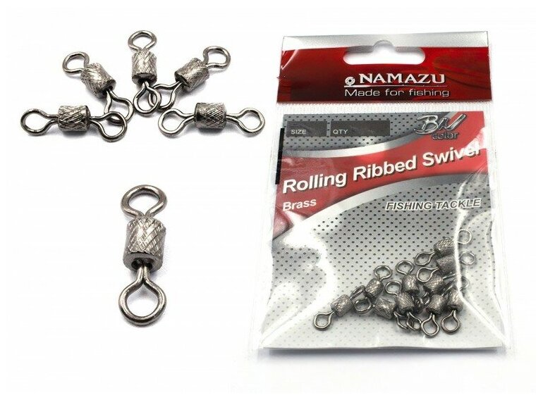 Вертлюг Namazu ROLLING RIBBED SWIVEL латунь цв BN р 3/0 test-110 кг уп5 