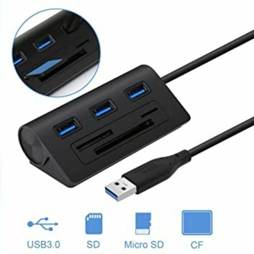 Хаб Acasis HS0023 USB3.0 to 3x USB3.0 + CF/TF/SD Card Reader - Черный