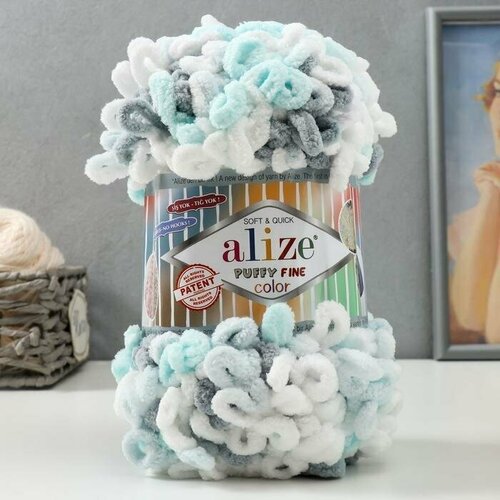 Пряжа Puffy Fine Color 100 микрополиэстер 145м100гр 5939 бело-бирюзов 854₽
