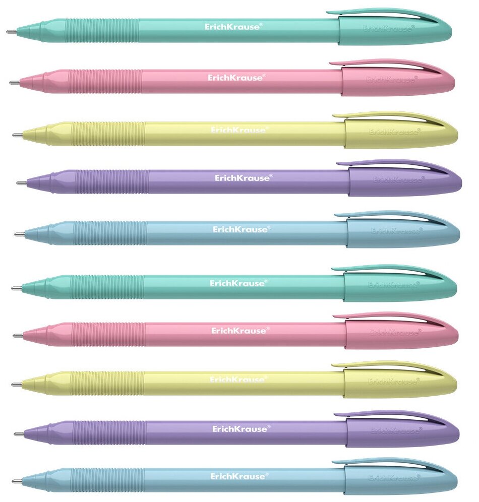 Ручка шариковая ErichKrause® U-109 Pastel Stick&Grip 1.0, Ultra Glide Technology, синяя , 10 шт.