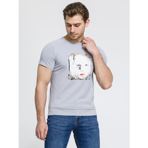 фото Мужская футболка с круглым вырезом серая с принтом sesmik o007 xl (52)