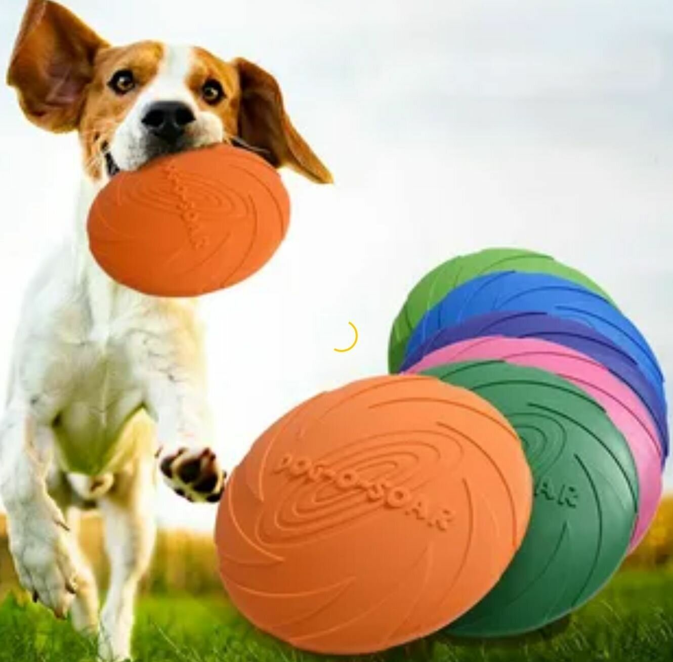 Укусоустойкая плавающая фрисби для собак оранжевая, Летающий диск 22см - фотография № 4