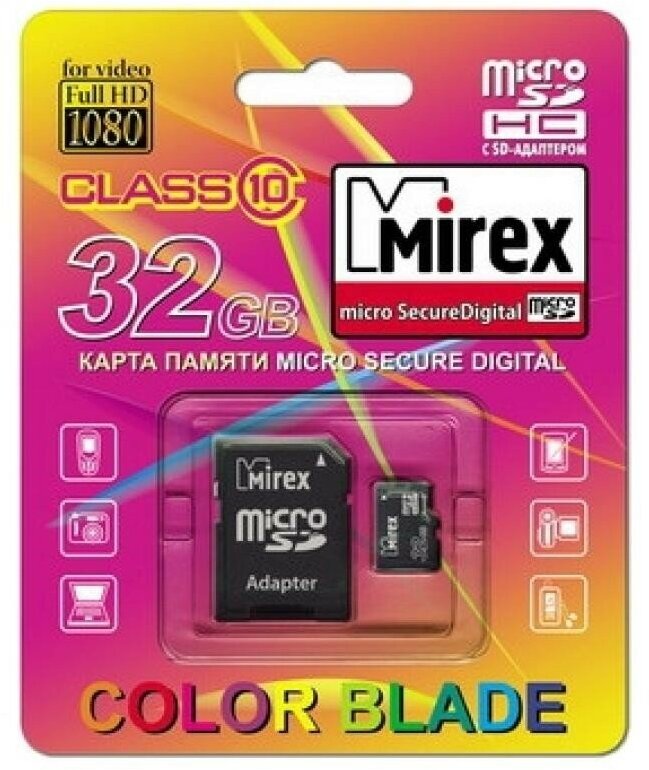 Карта памяти Mirex microSDHC Class 10 + SD adapter