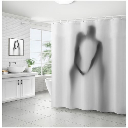 Штора для ванной / душа водоотталкивающая, текстильная с кольцами, 180 x 180 см Романтика
