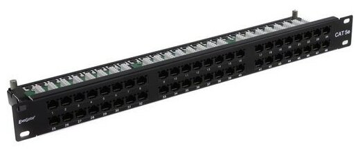 EXEGATE Монтажное оборудование EX281081RUS Патч-панель UTP 19" 48 port кат.5e разъём KRONE&110 dual IDC , 1U, RoHS, цвет черный