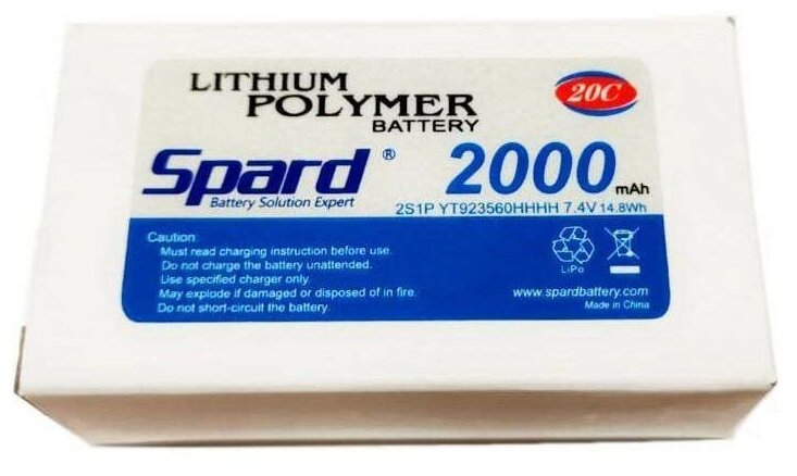 Аккумулятор Li-Po Spard 2000mAh, 7,4V, 20C, T‐plug для Remo Hobby 1/16, Himoto 1/18