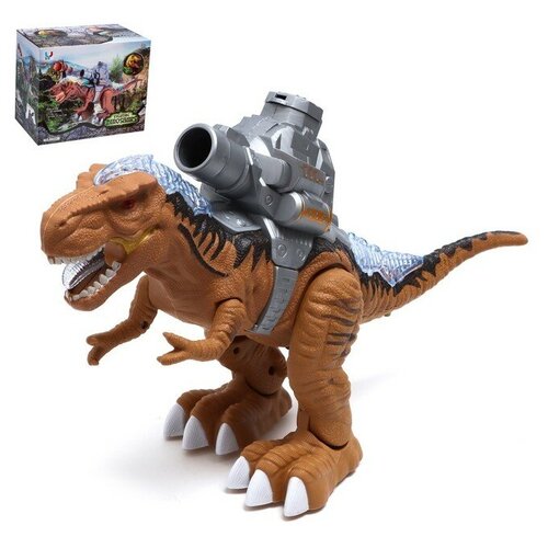 Динозавр «Рекс», стреляет шарами, работает от батареек, свет и звук, цвет коричневый машина тачка работает от батареек стреляет дисками свет и звук цвет синий 1 шт
