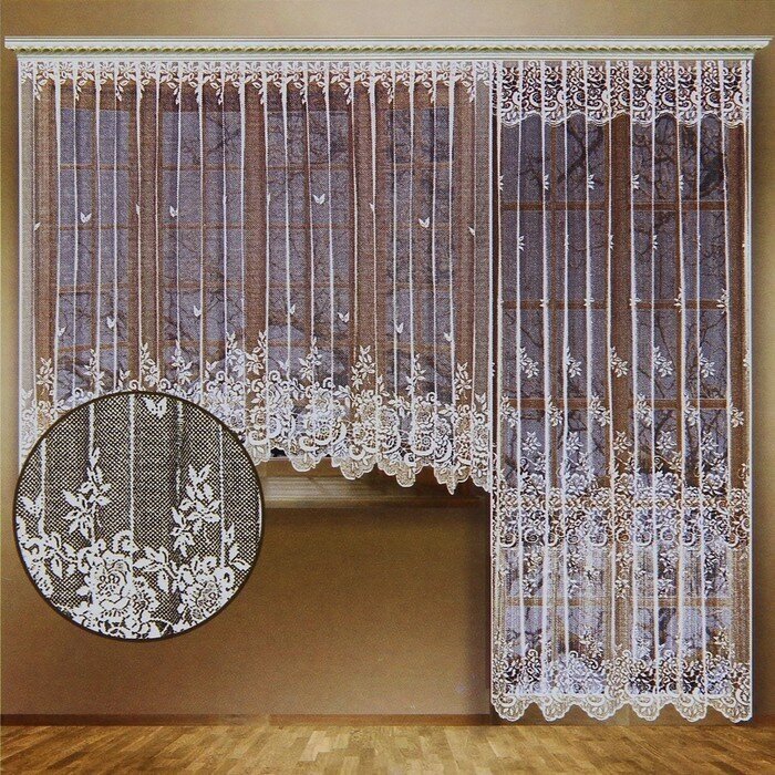 Комплект тюли для окон с балконной дверью, ( для окна 340х165 см, для двери 170х250 см), цвет белый 100% полиэстер - фотография № 1