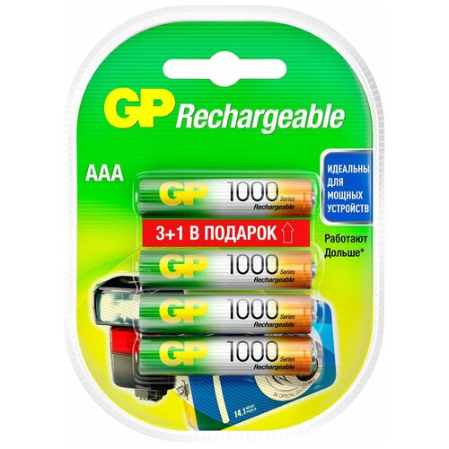 AAA Аккумуляторная батарейка GP 100AAAHC3/1, 4 шт. 1000мAч аккумуляторные батарейки gp cr2450 bc5