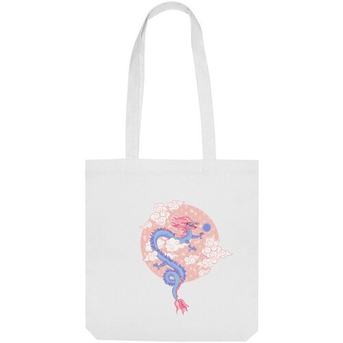 сумка синий добрый дракон на розовом символ 2024 оранжевый Сумка шоппер Us Basic, белый