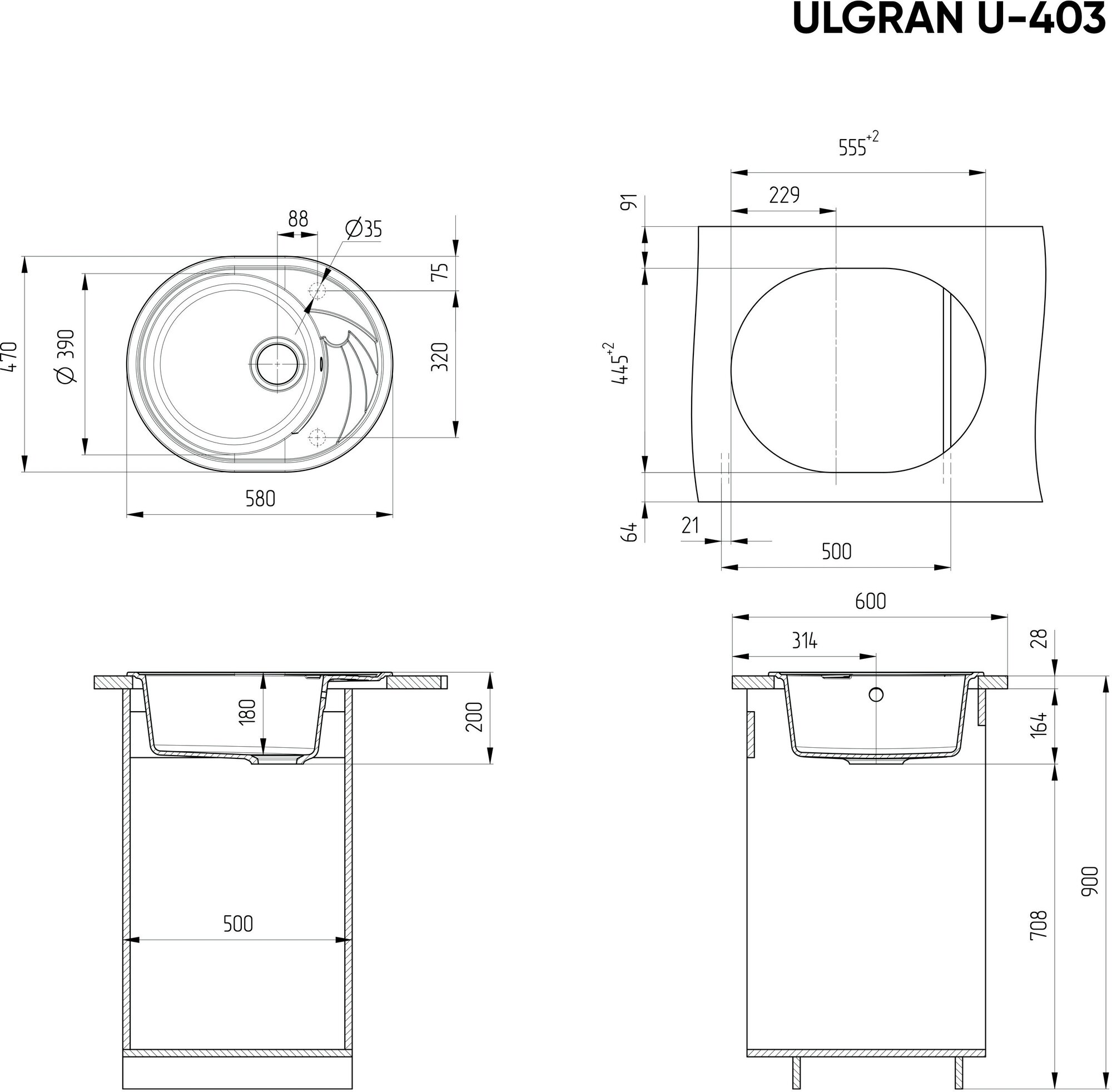 Кухонная мойка Ulgran U-403-331 белый