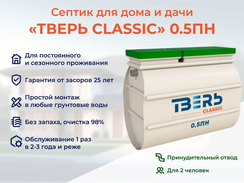 Септик тверь CLASSIC 0,5ПН принудительная станция биологической очистки автономная канализация на 3 человека