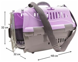 ZOOexpress переноска для животных "Турне" Авиа с металлической дверцей, ковриком и ремнем для авиаперевозок, фиолетовая, 48х32х32 см (М)